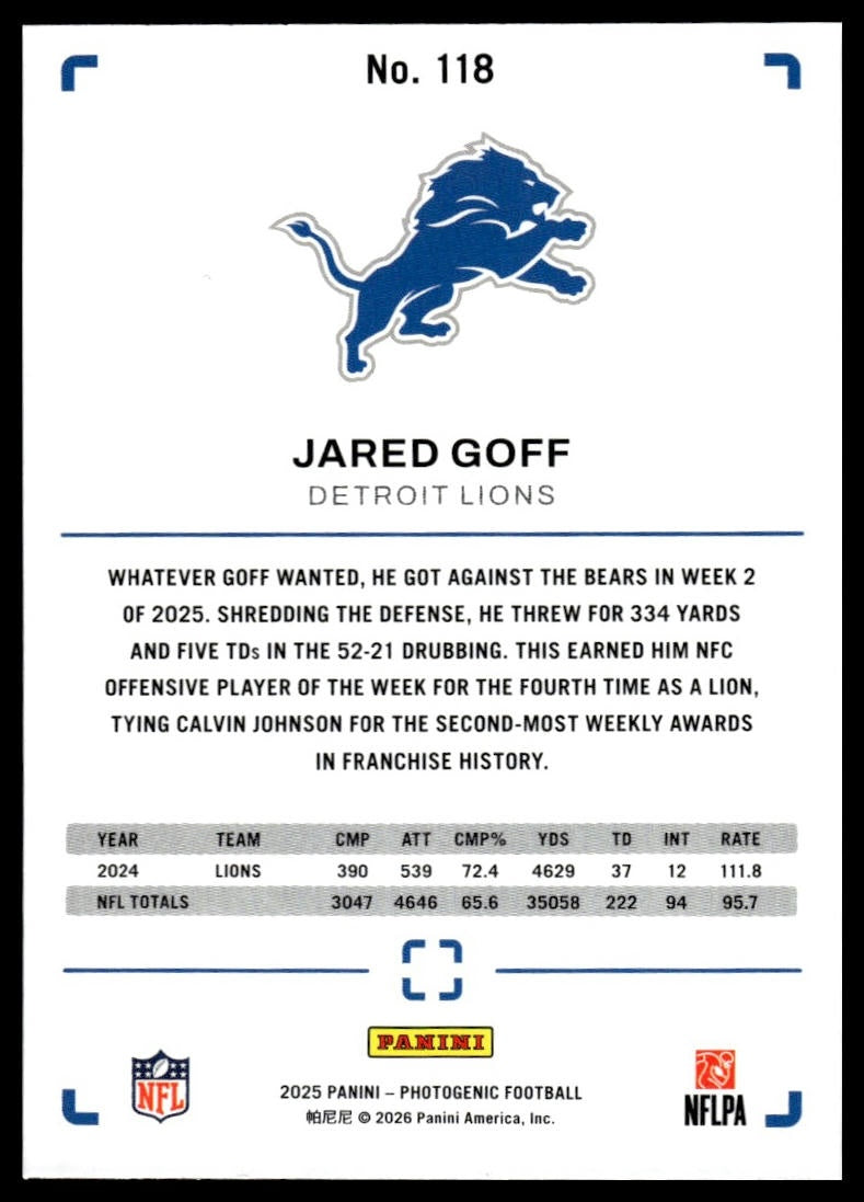 2025 Panini Photogenic #118 Jared Goff