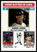 2025 Topps Heritage #196 AL Runs Batted In LDRS (Rooker / Ramírez / Judge)
