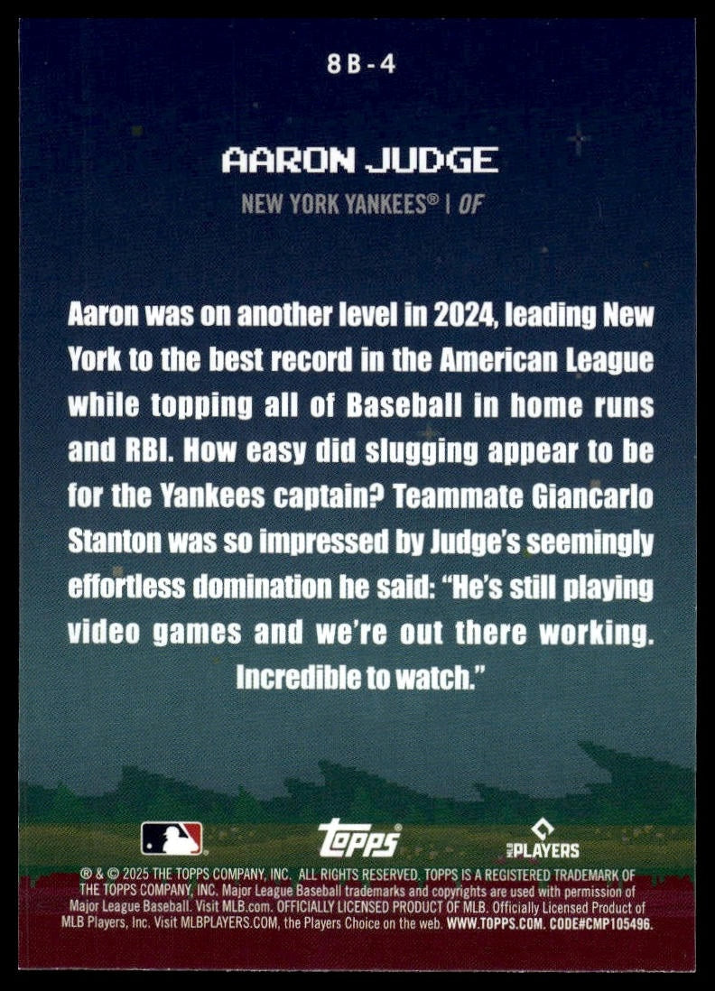 2025 Topps #8B-4 Aaron Judge 8-Bit Ballers