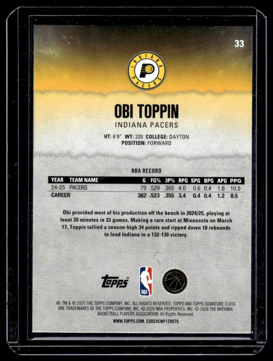 2025-26 Topps Signature Class #33 Obi Toppin