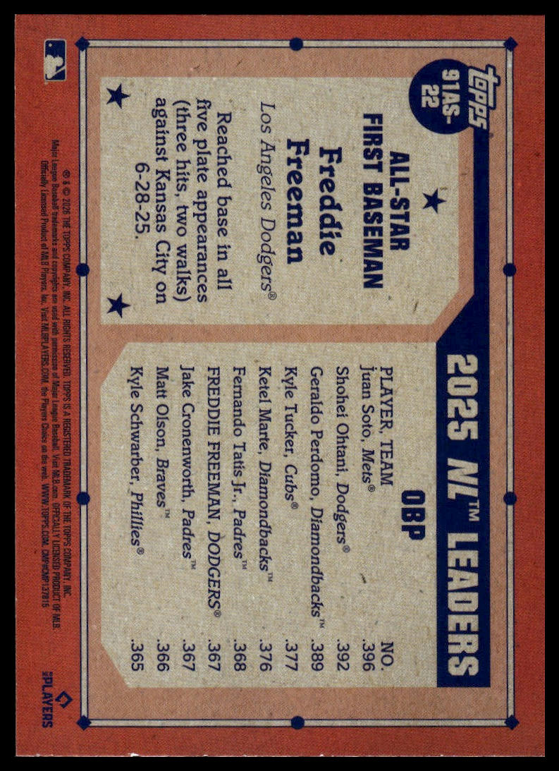 2026 Topps  Freddie Freeman 1991 Topps Baseball 35th Anniversary All-Stars