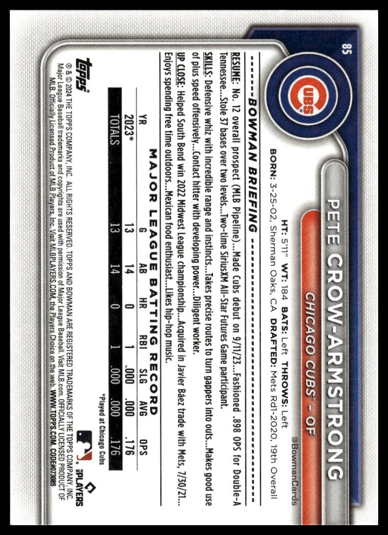 2024 Bowman #85 Pete Crow-Armstrong
