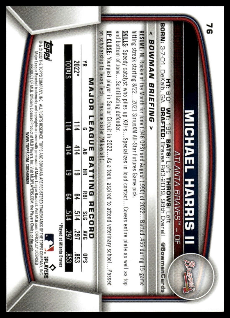 2023 Bowman #76 Michael Harris II Sky Blue