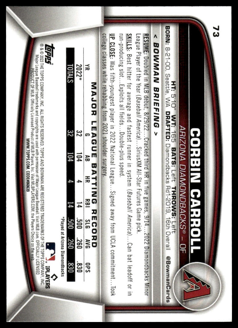 2023 Bowman #73 Corbin Carroll
