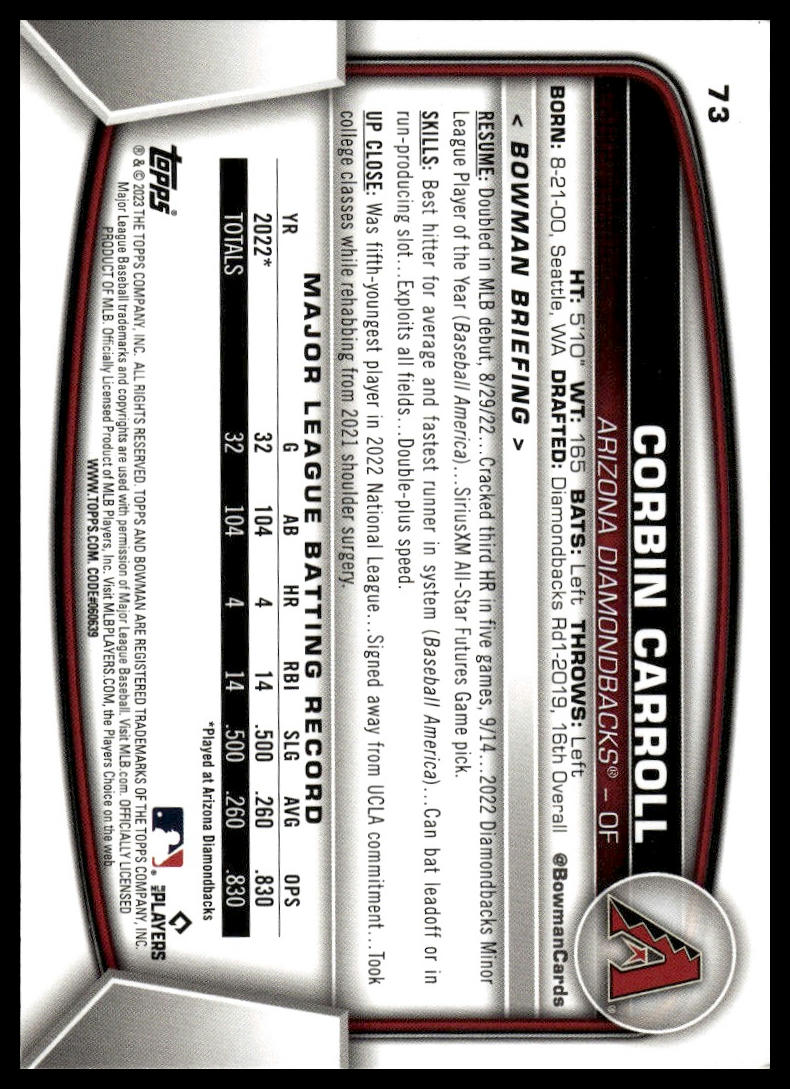 2023 Bowman #73 Corbin Carroll