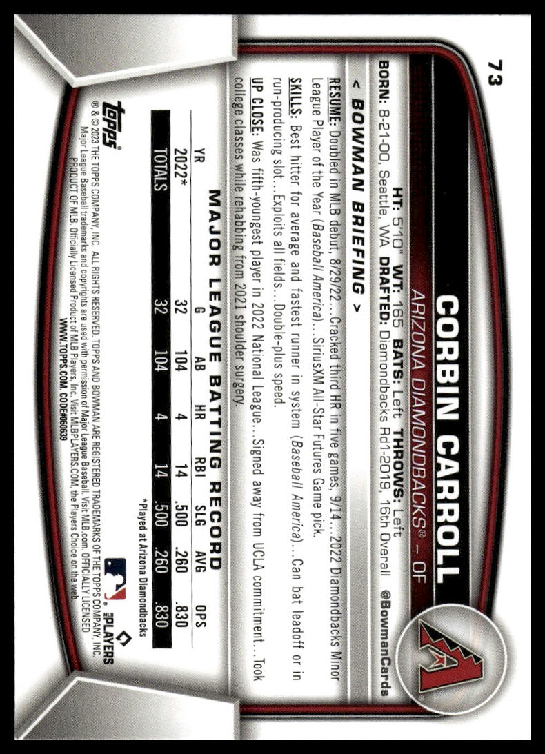 2023 Bowman #73 Corbin Carroll