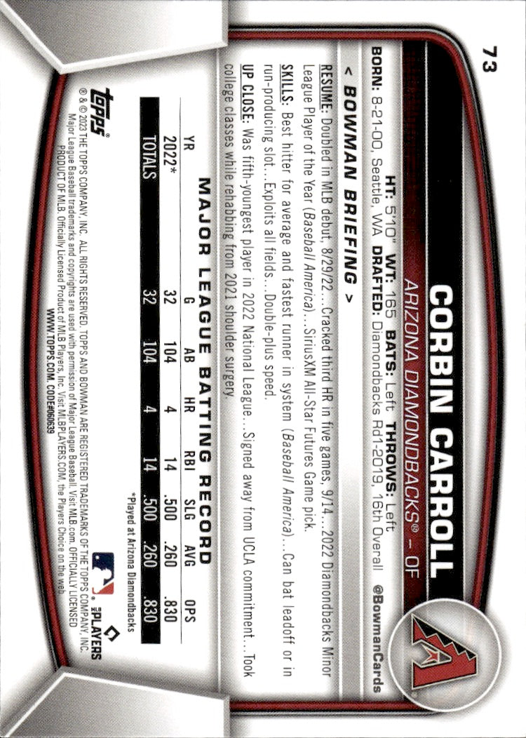 2023 Bowman #73 Corbin Carroll