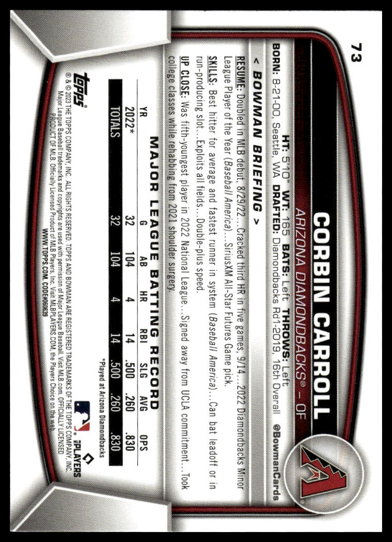 2023 Bowman #73 Corbin Carroll