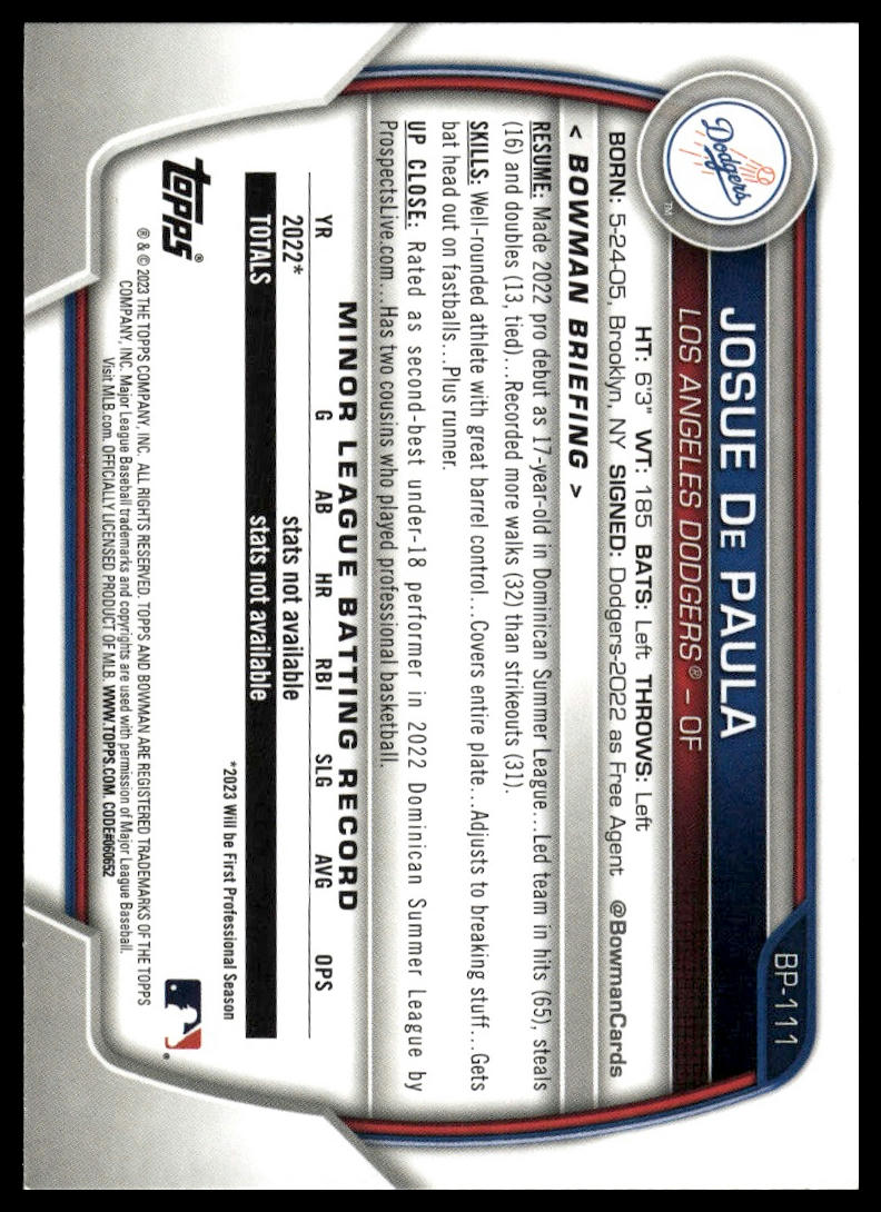 2023 Bowman 1st Edition #BPPF-111 Josue De Paula