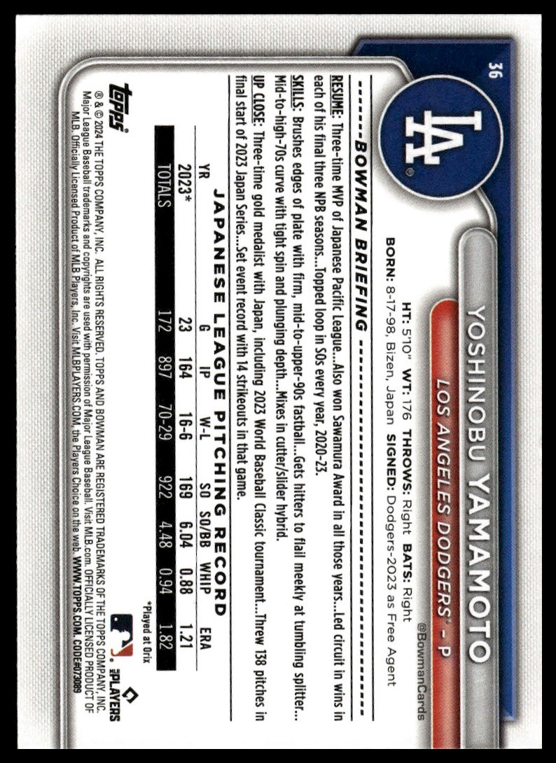 2024 Bowman #36 Yoshinobu Yamamoto