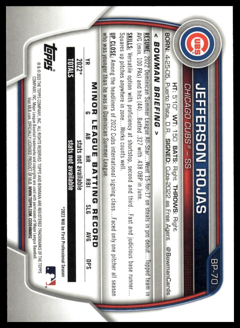 2023 Bowman #BP-70 Jefferson Rojas