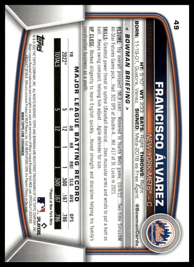 2023 Bowman #49 Francisco Alvarez