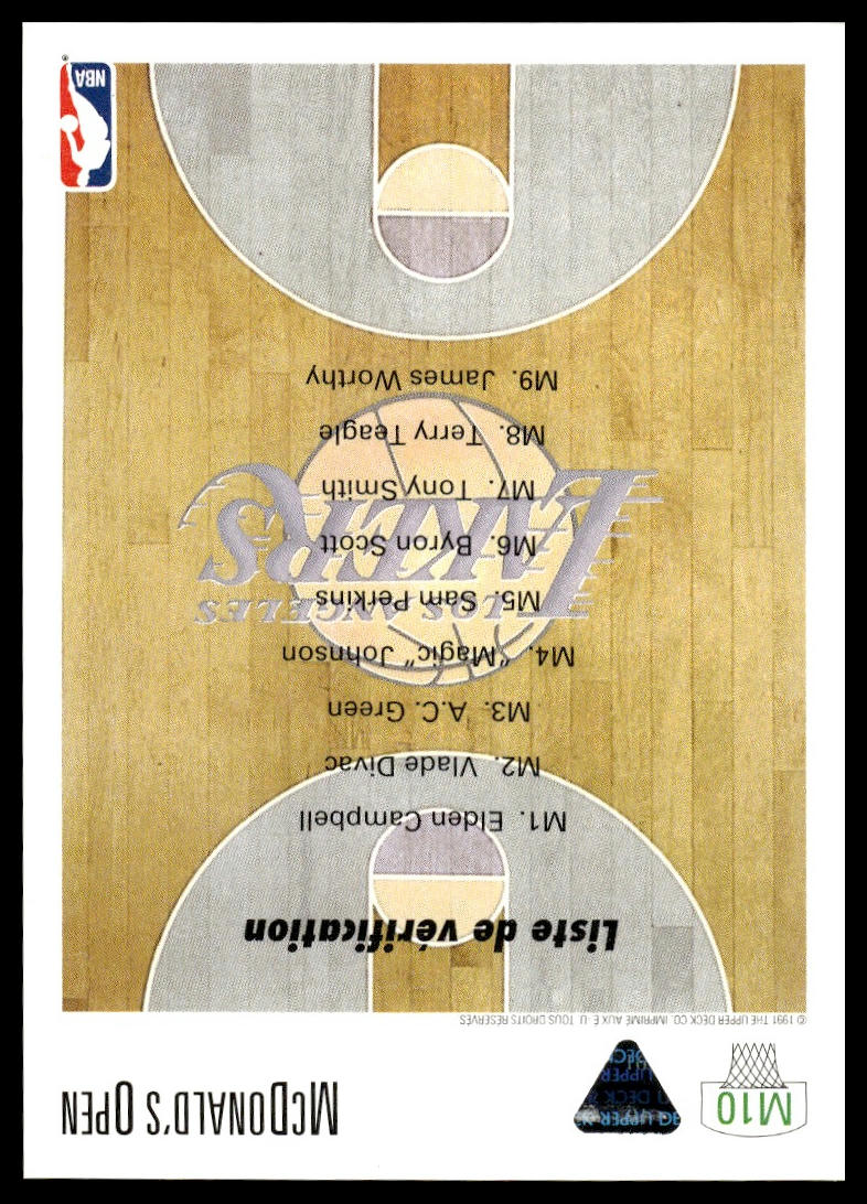 1991 Upper Deck Paris McDonald's Open #M10 Los Angeles Lakers