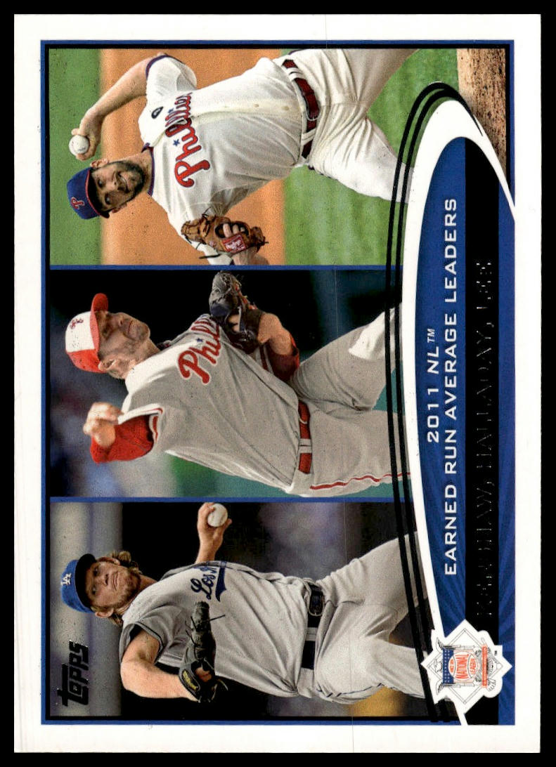 2012 Topps #297 2011 NL Earned Run Average Leaders ( Kershaw / Halladay / Lee)