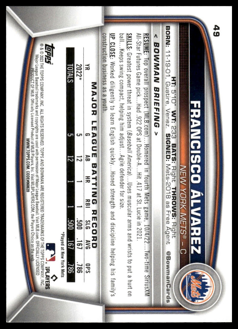2023 Bowman #49 Francisco Alvarez