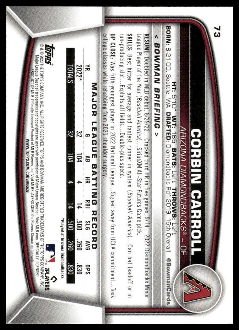 2023 Bowman #73 Corbin Carroll