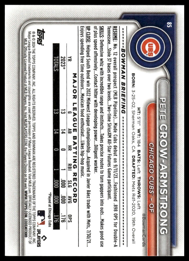 2024 Bowman #85 Pete Crow-Armstrong