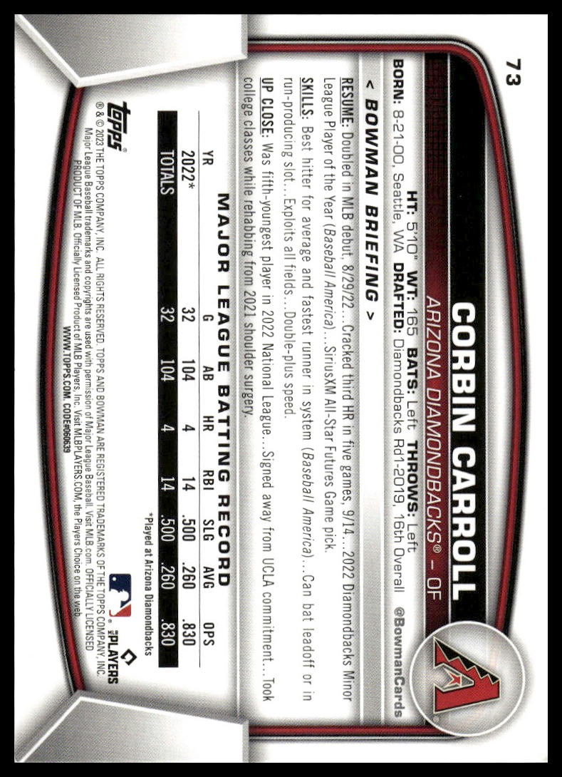 2023 Bowman #73 Corbin Carroll