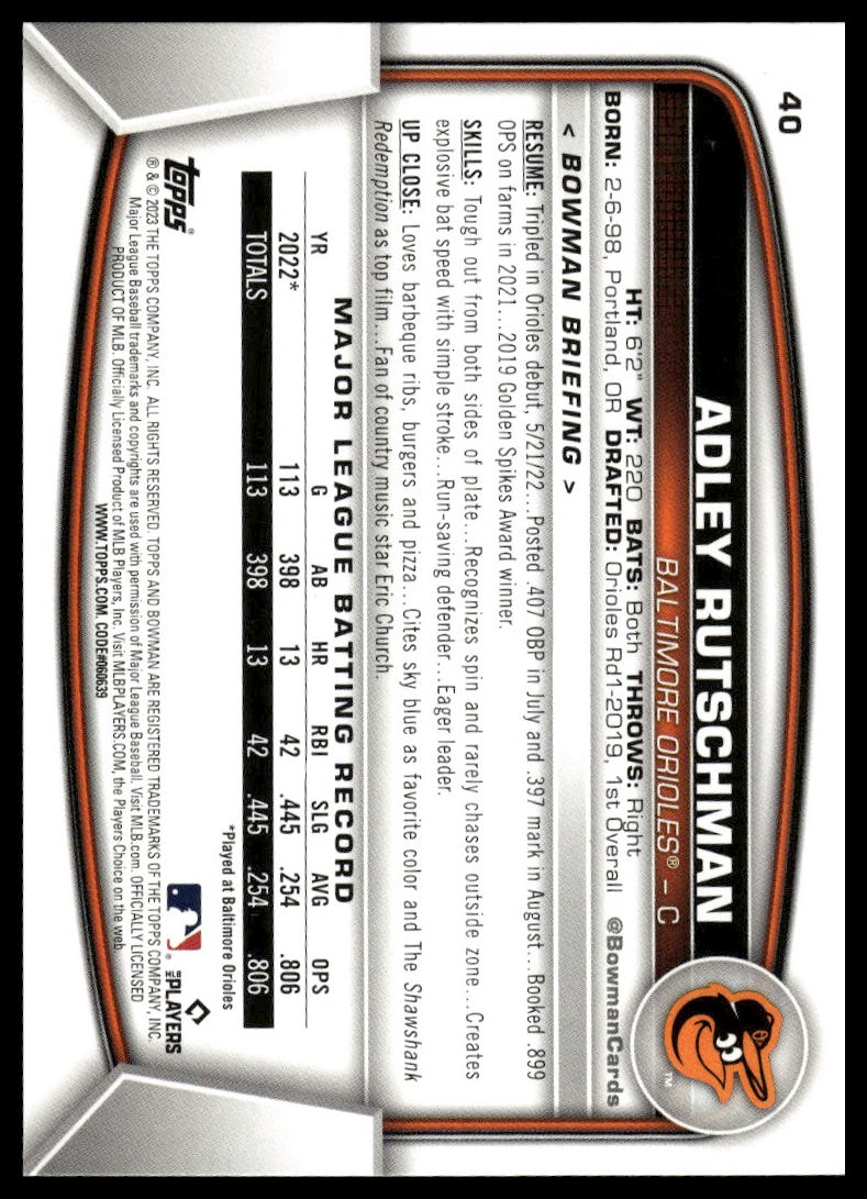 2023 Bowman #40 Adley Rutschman