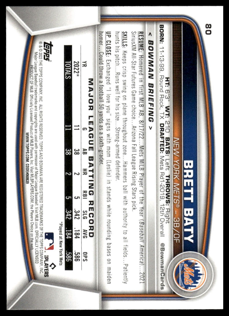 2023 Bowman #80 Brett Baty