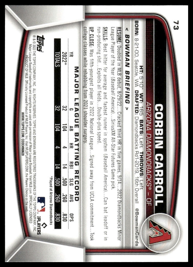 2023 Bowman #73 Corbin Carroll
