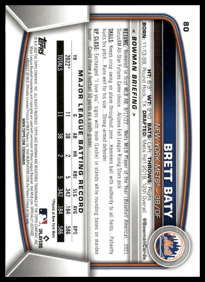 2023 Bowman #80 Brett Baty