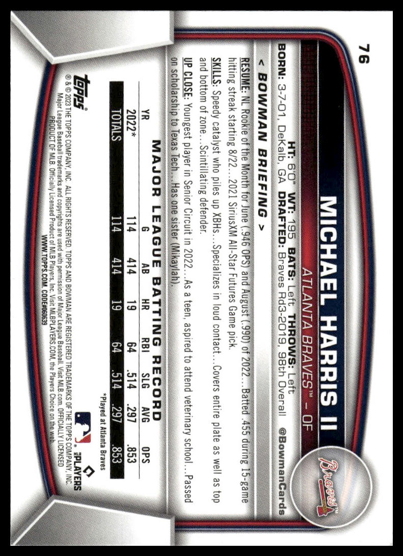 2023 Bowman #76 Michael Harris II Sky Blue