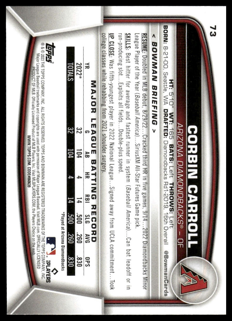 2023 Bowman #73 Corbin Carroll