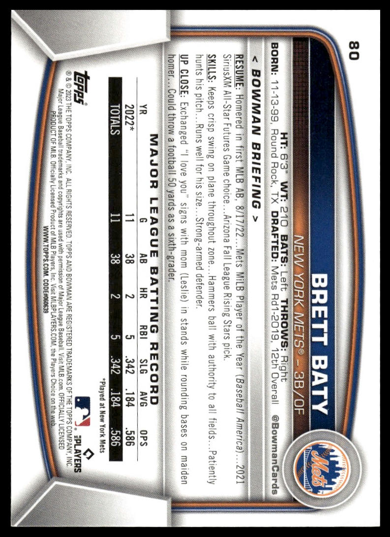 2023 Bowman #80 Brett Baty