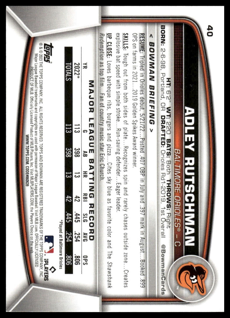 2023 Bowman #40 Adley Rutschman