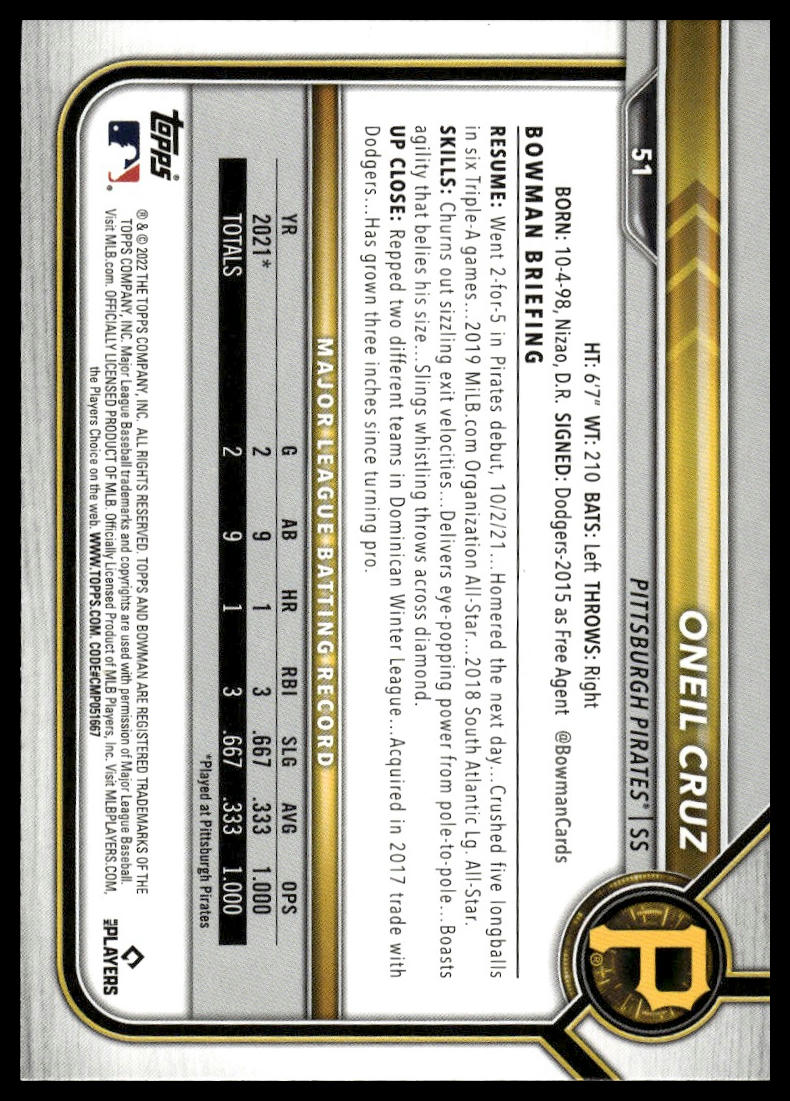 2022 Bowman #51 Oneil Cruz