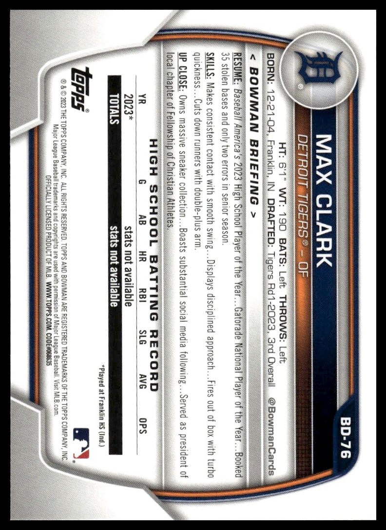 2023 Bowman Draft #BD-76 Max Clark