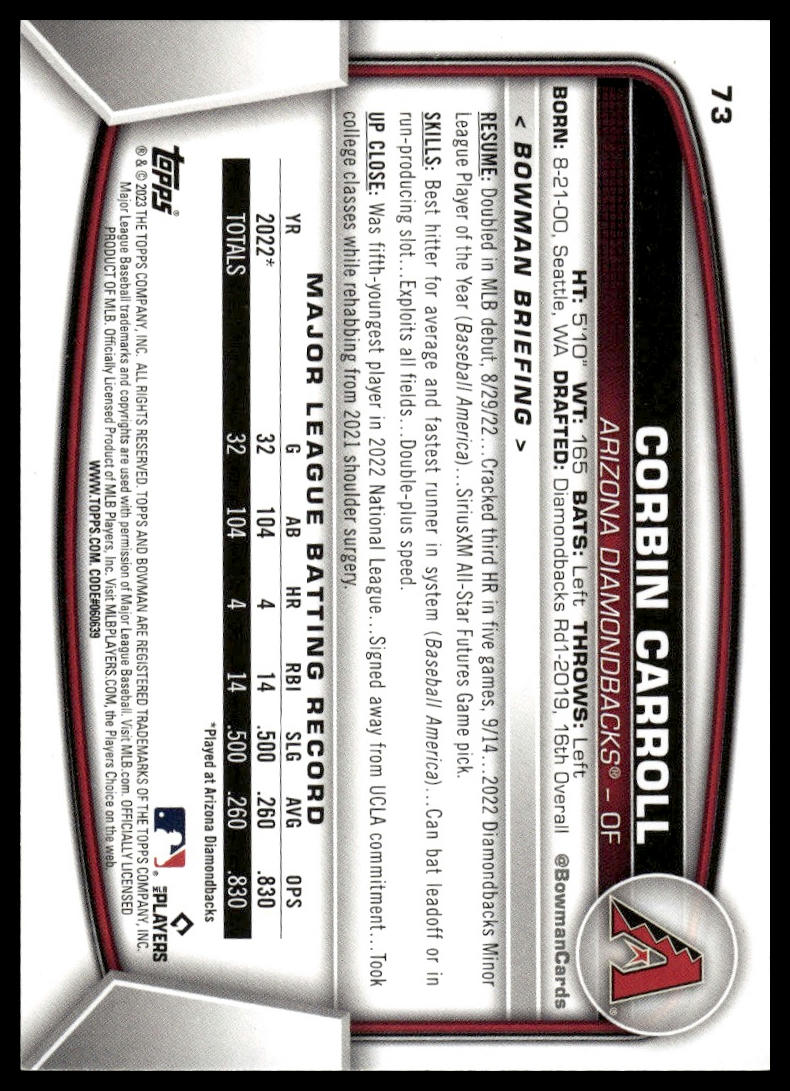 2023 Bowman #73 Corbin Carroll