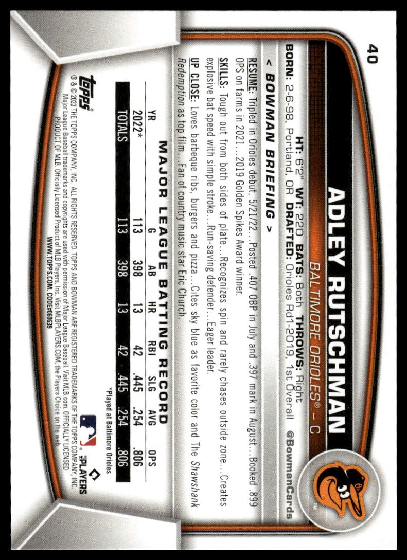 2023 Bowman #40 Adley Rutschman