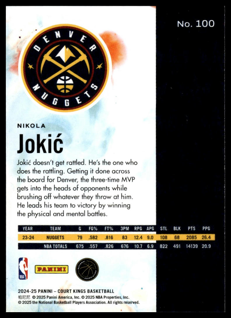 2024-25 Panini Court Kings #100 Nikola Jokic