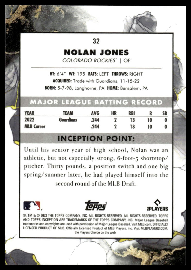 2023 Topps Inception #32 Nolan Jones Magenta #/99