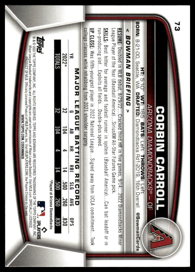 2023 Bowman #73 Corbin Carroll