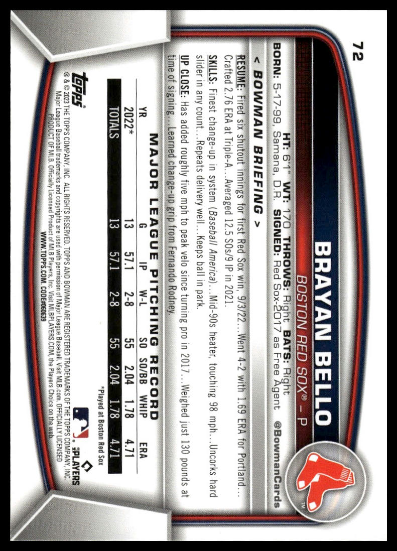 2023 Bowman #72 Brayan Bello