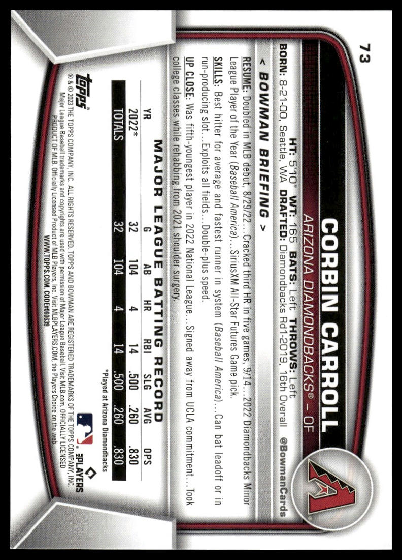 2023 Bowman #73 Corbin Carroll