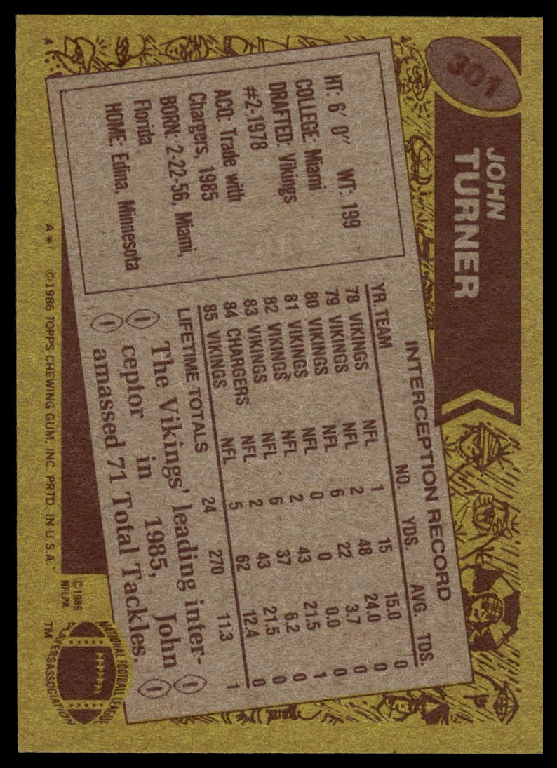 1986 Topps #301 John Turner