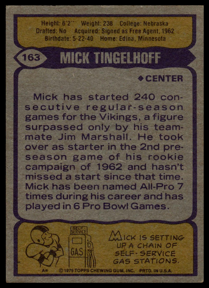 1979 Topps #163 Mick Tingelhoff