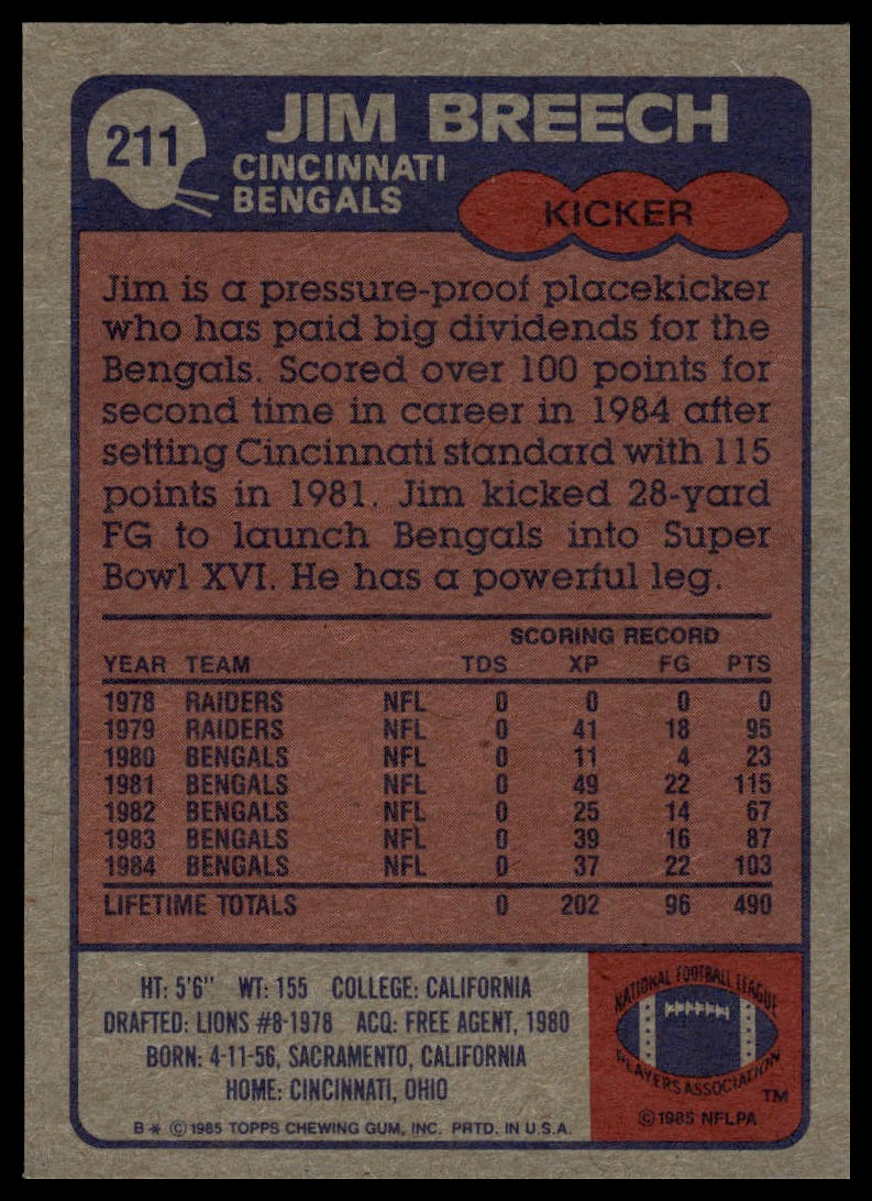 1985 Topps #211 Jim Breech