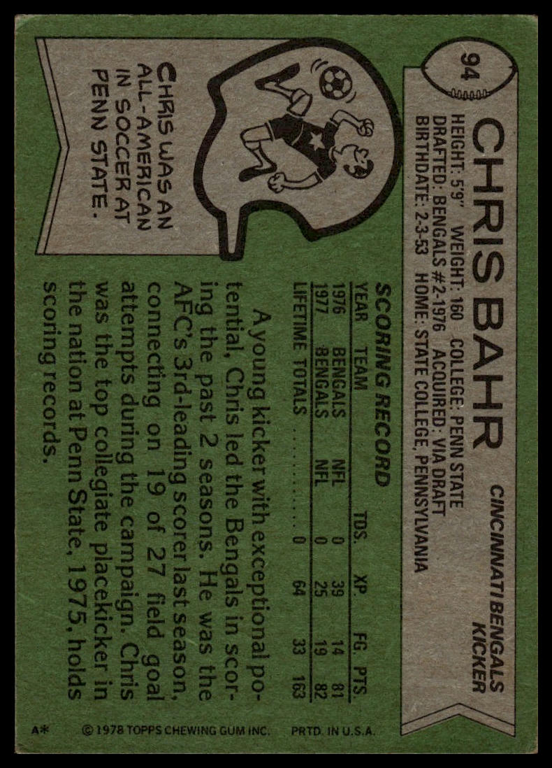 1978 Topps #94 Chris Bahr