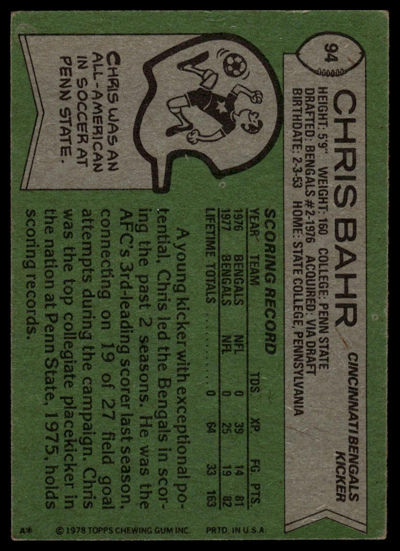 1978 Topps #94 Chris Bahr