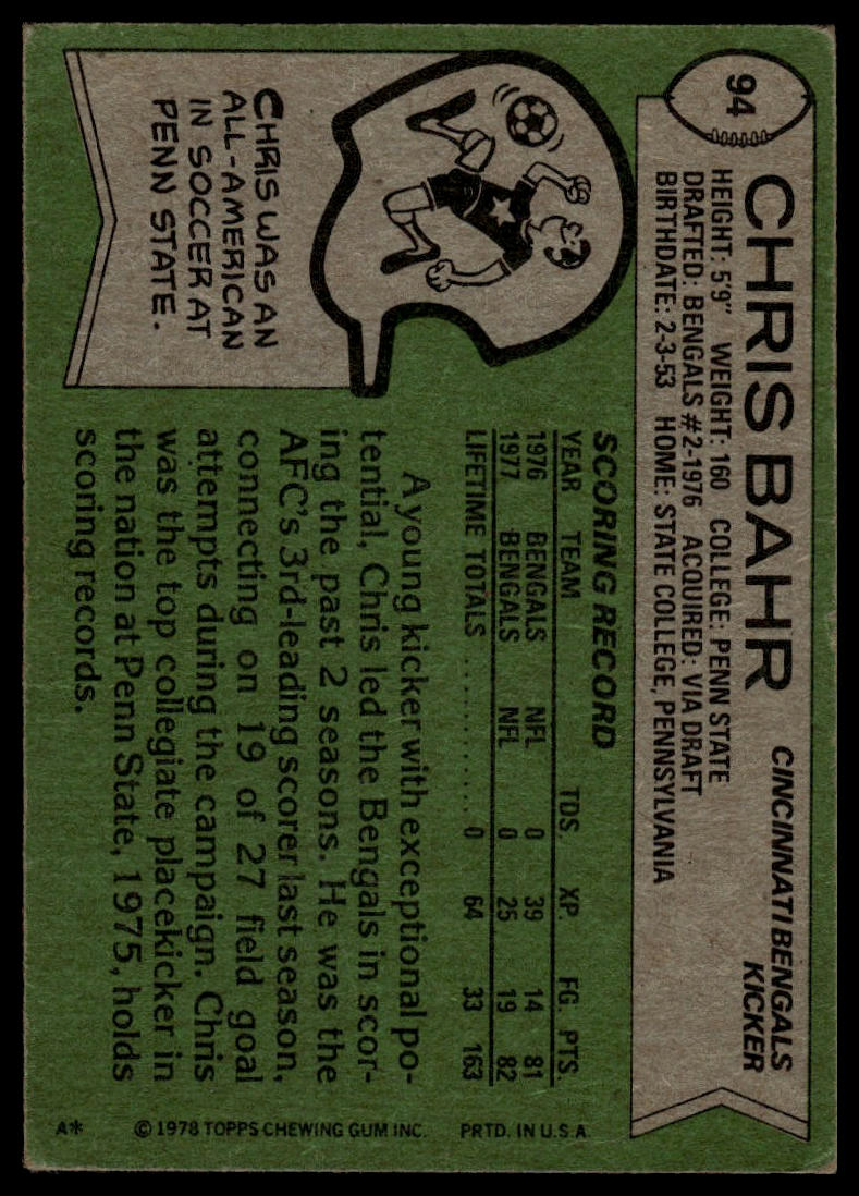 1978 Topps #94 Chris Bahr