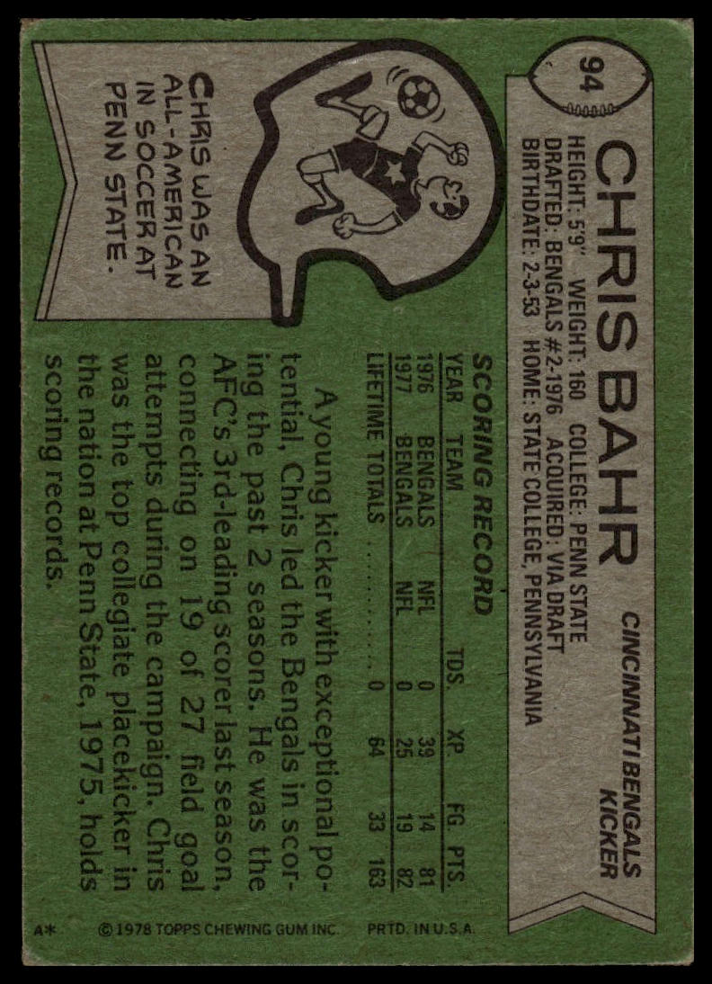 1978 Topps #94 Chris Bahr
