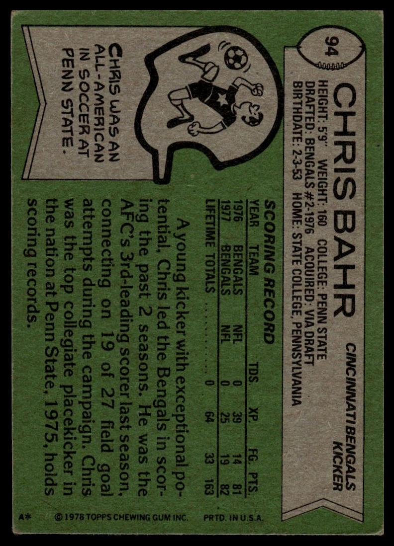 1978 Topps #94 Chris Bahr