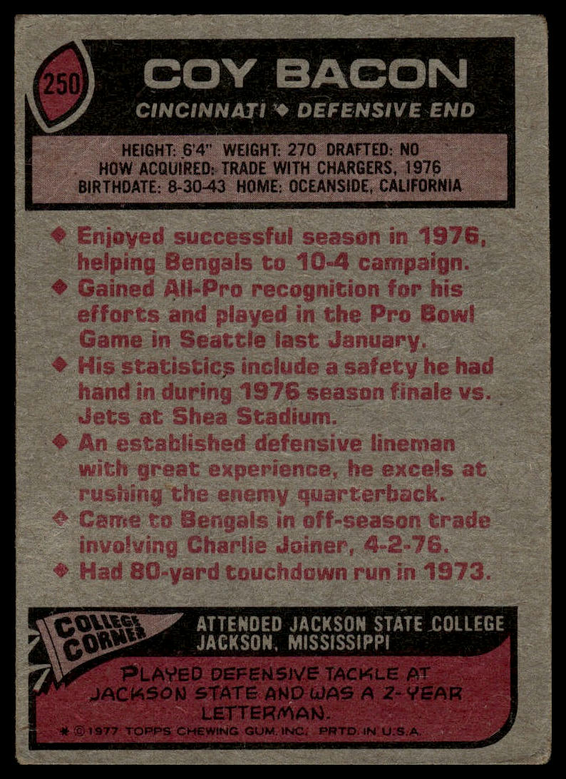 1977 Topps #250 Coy Bacon
