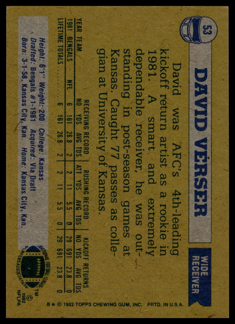 1982 Topps #53 David Verser