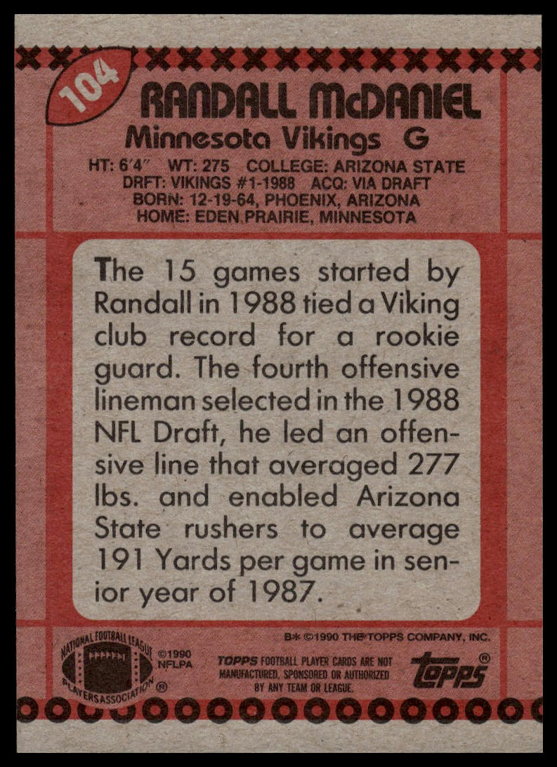 1990 Topps #104 Randall McDaniel